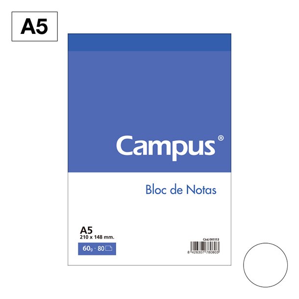 BLOC NOTAS MICROPERFORADO CAMPUS A5 60 GRAMOS 80 HOJAS LISO