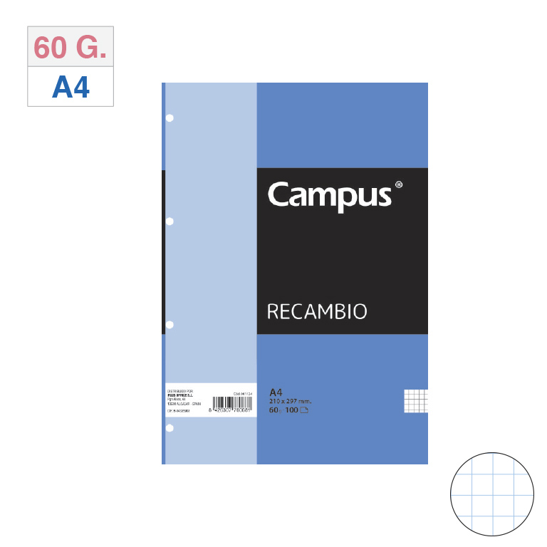 RECAMBIO CARPETA CAMPUS A4 100 HOJAS 60 GRAMOS RAYADO 4 MM.