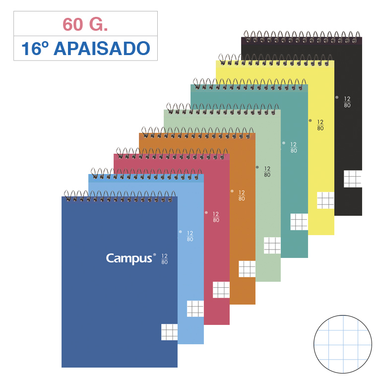 BLOC ESPIRAL CAMPUS 16º APAISADO TAPA BÁSICA 80 HOJAS 60 GRAMOS CUADRÍCULA 4MM