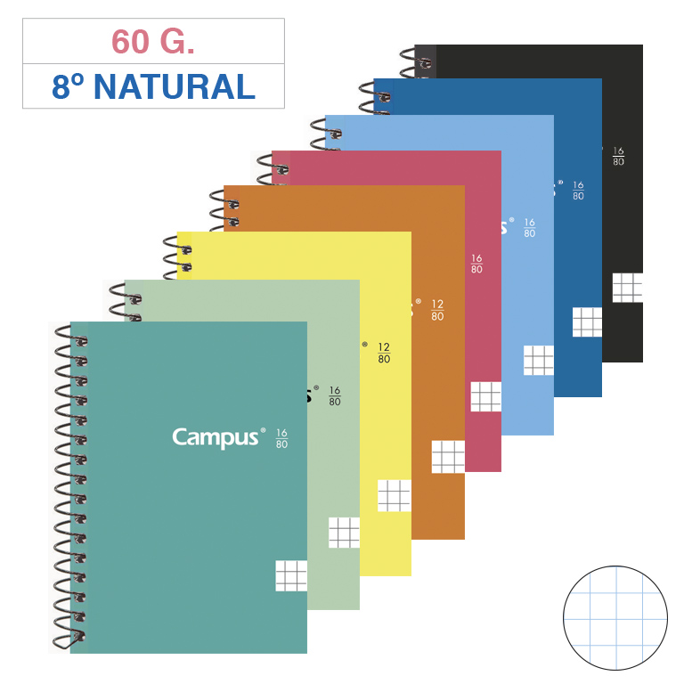 BLOC ESPIRAL CAMPUS 8º NATURAL TAPA BÁSICA 80 HOJAS 60 GRAMOS CUADRÍCULA 4MM