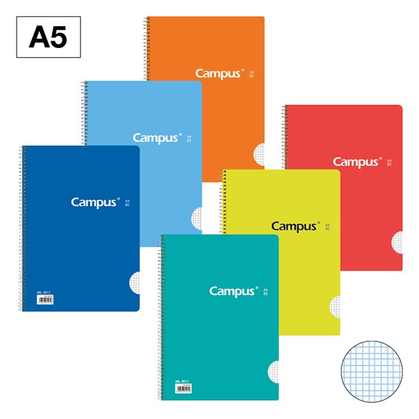 BLOC ESPIRAL CAMPUS A5 TAPA BÁSICA 80 HOJAS 60 GRAMOS MILIMETRADO