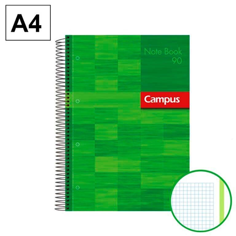 BLOC ESPIRAL TAPA EXTRADURA CAMPUS A4 80 HOJAS 90 GRAMOS MICROPERFORADO CUADRICULA 5 MM. VERDE