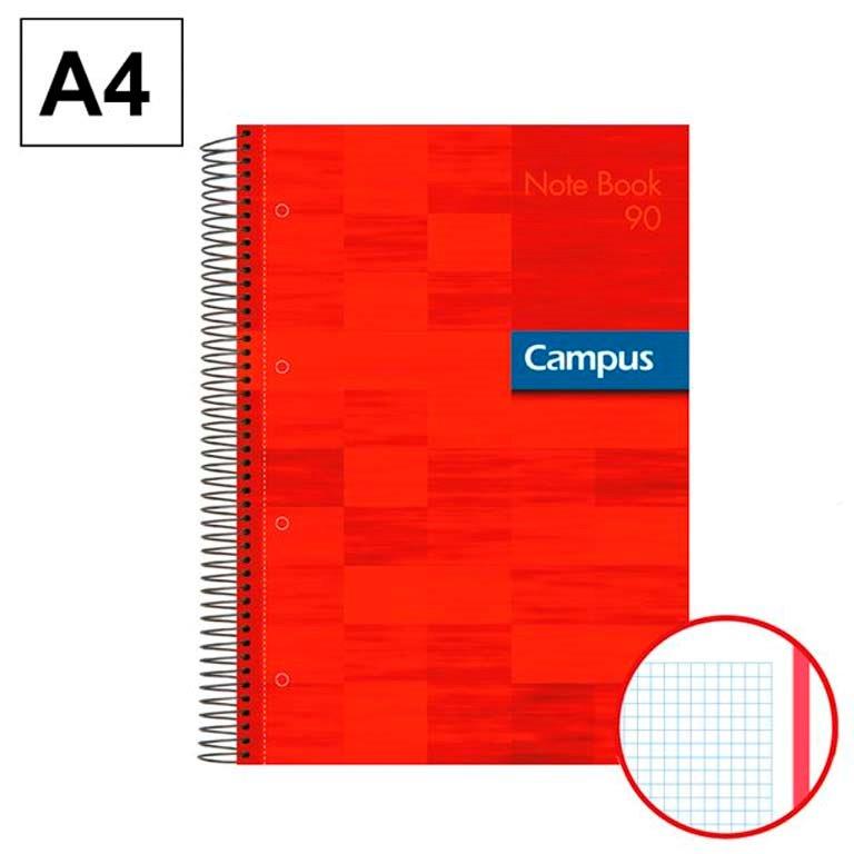 BLOC ESPIRAL TAPA EXTRADURA CAMPUS A4 80 HOJAS 90 GRAMOS MICROPERFORADO CUADRICULA 5 MM. ROJO