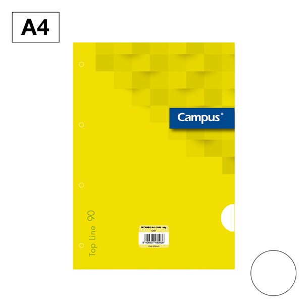 RECAMBIOS CARPETA CAMPUS A4 4 TALADROS 100 HOJAS 90 GRAMOS LISO PORTADA COLOR LIMA