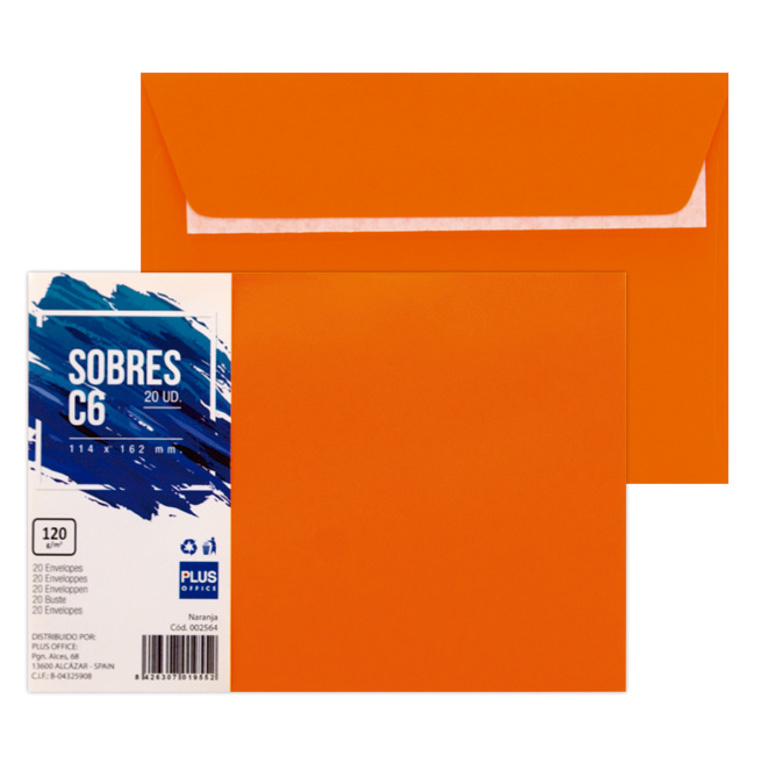 SOBRE C6 PLUS OFFICE 114MMX162MM TIRA SILICONA 120 GRAMOS COLOR NARANJA PAQUETE 20 UNIDADES