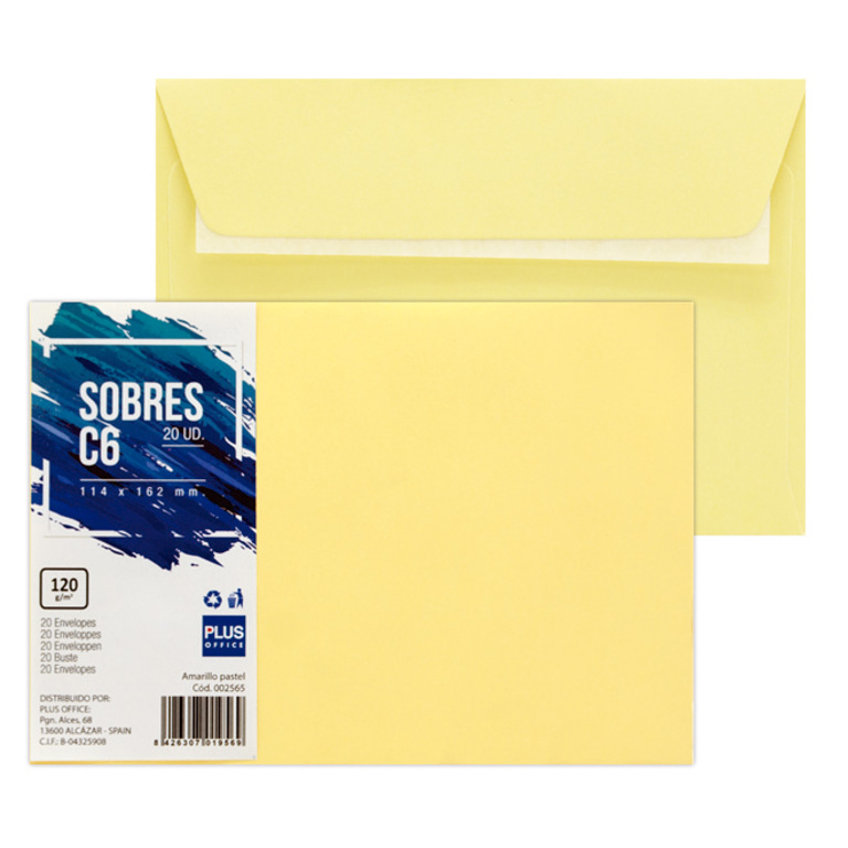 SOBRE C6 PLUS OFFICE 114MMX162MM TIRA SILICONA 120 GRAMOS COLOR AMARILLO PASTEL PAQUETE 20 UNIDADES	