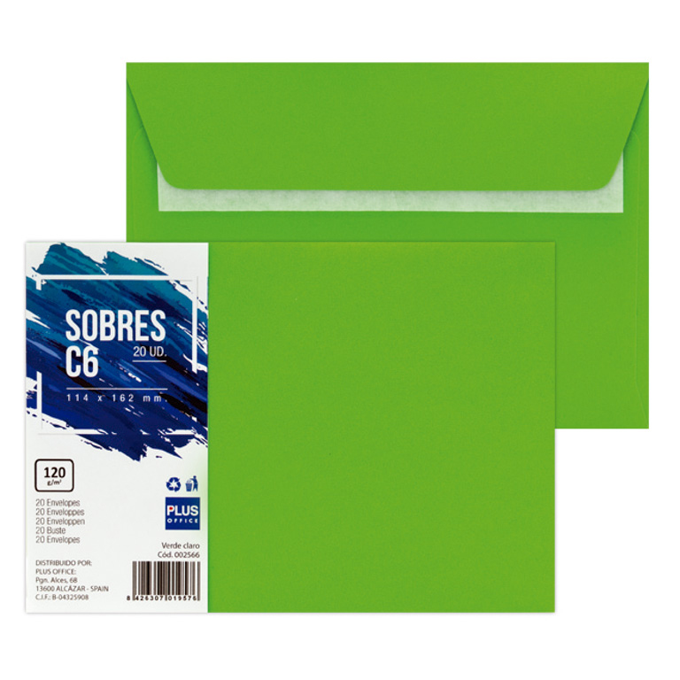 SOBRE C6 PLUS OFFICE 114MMX162MM TIRA SILICONA 120 GRAMOS COLOR VERDE CLARO PAQUETE 20 UNIDADES