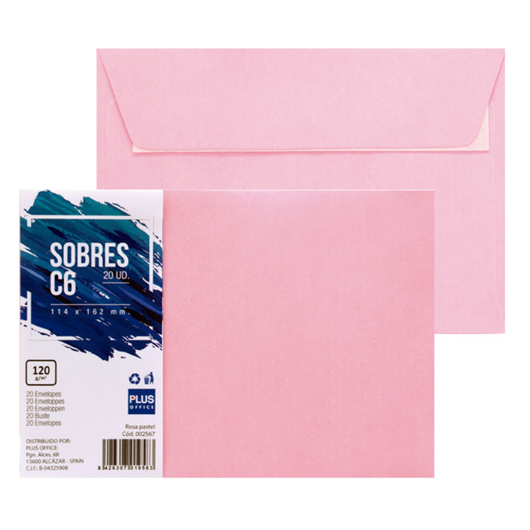 SOBRE C6 PLUS OFFICE 114MMX162MM TIRA SILICONA 120 GRAMOS COLOR ROSA PASTEL PAQUETE 20 UNIDADES