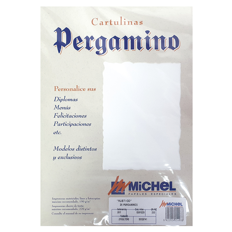 PAPEL PERGAMINO A4 RÚSTICO 200 GRAMOS PAQUETE 25 HOJAS COLOR BLANCO
