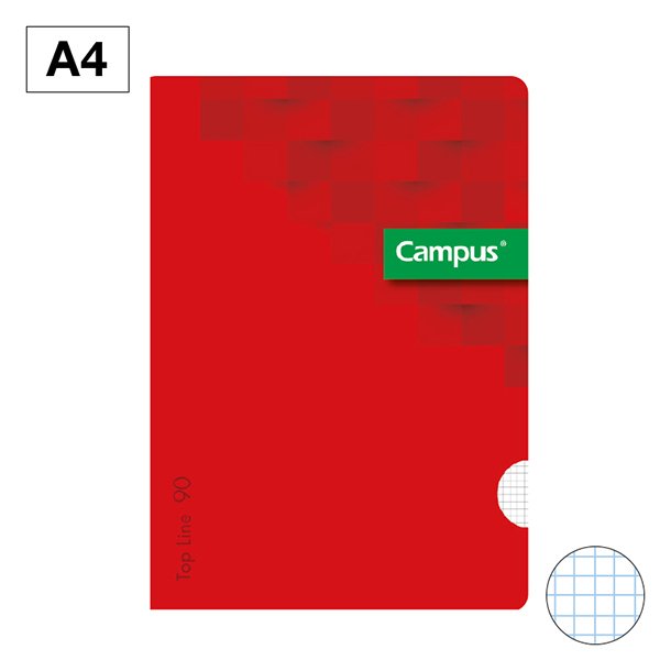 LIBRETA GRAPADA TAPA POLIPROPILENO CAMPUS ROJO A5+ 48 HOJAS 90 GRAMOS CUADRICULA 4MM