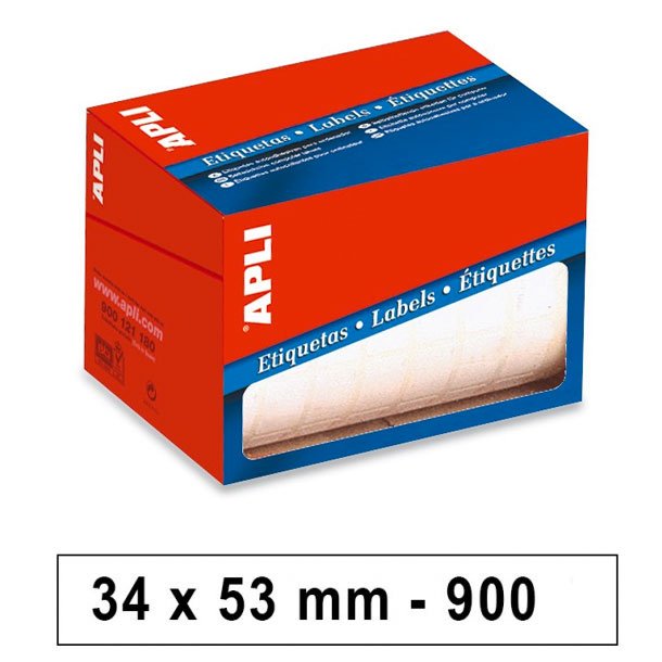 ETIQUETAS AUTOADHESIVAS EN ROLLO APLI 34MMX53MM 900 UNIDADES POR ROLLO