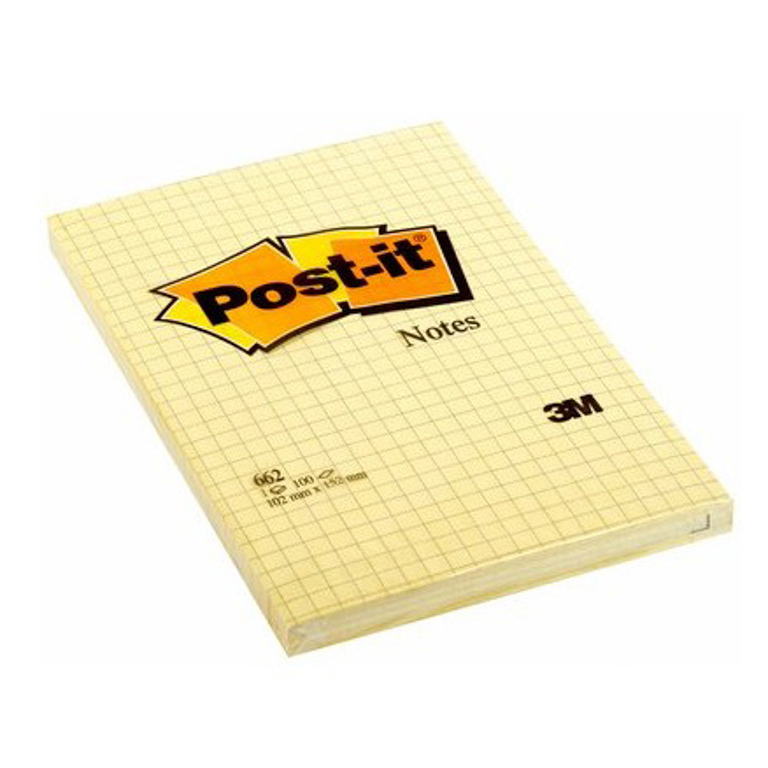 BLOC NOTAS ADHESIVAS QUITA Y PON GRAN FORMATO POST-IT RAYADO CUADRICULADO 102MMX152MM 100 HOJAS