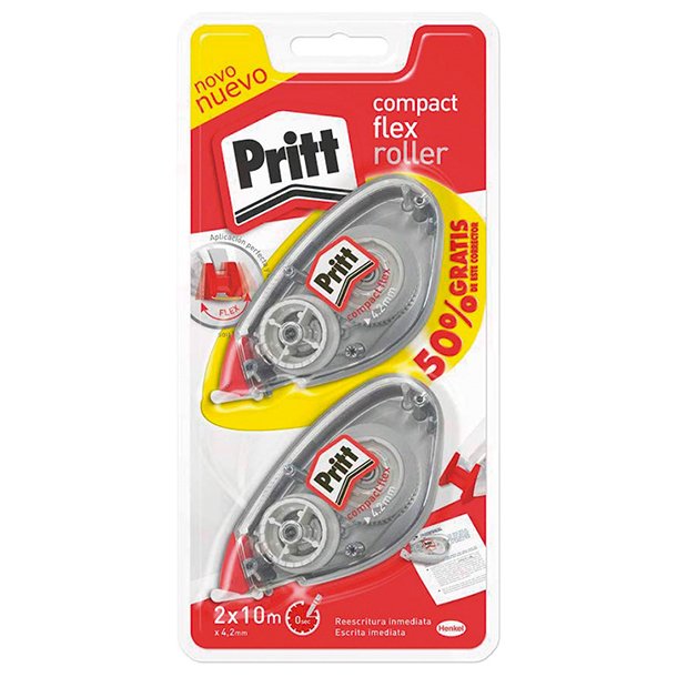 CORRECTOR EN CINTA PRITT COMPACT FLEX ROLLER 4,2MM X 10M BLÍSTER 2 UNIDADES.