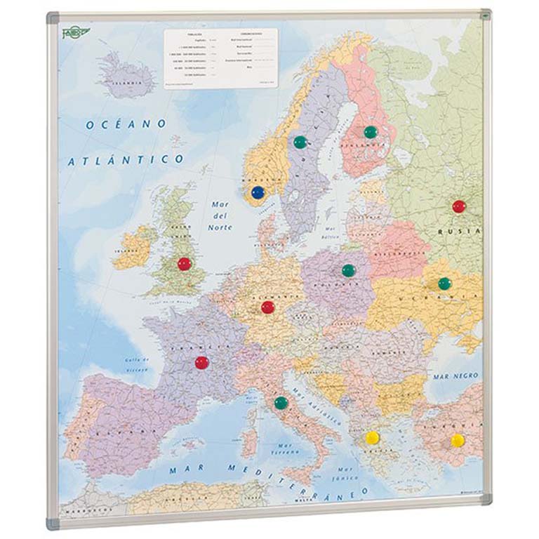 MAPA MURAL EUROPA MAGNÉTICO FAIBO 1130 X 1010 MM. MARCO ALUMINIO