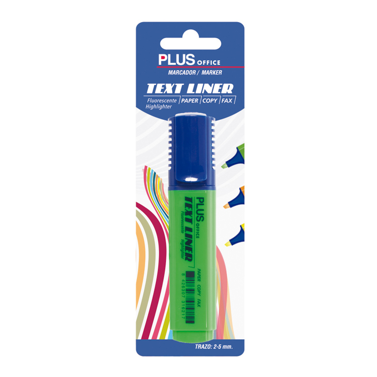 ROTULADOR MARCADOR FLUORESCENTE PLUS OFFICE TEXT LINER VERDE PUNTA BISELADA BLISTER 1 UNIDAD