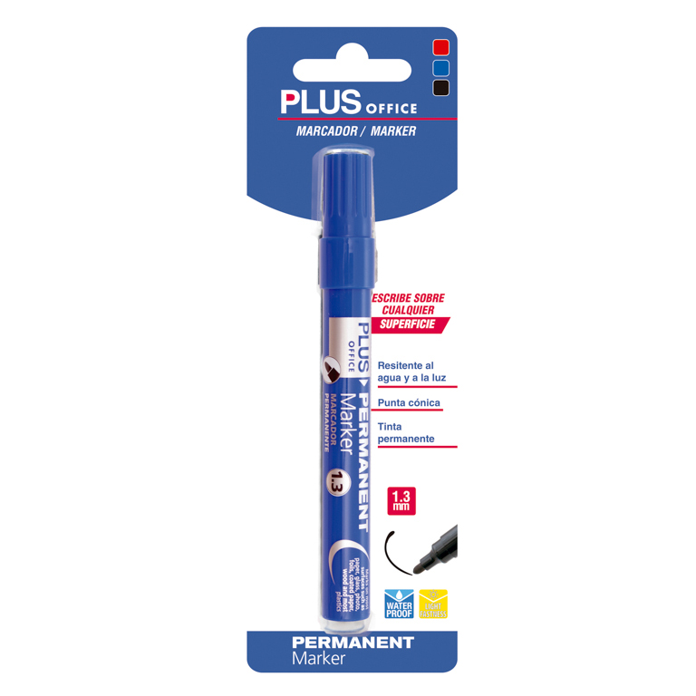 ROTULADOR MARCADOR PLUS OFFICE MARCADOR PERMANENTE MARKER 3 PUNTA REDONDA COLOR AZUL BLISTER 1 UNIDAD