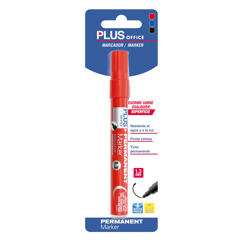 ROTULADOR MARCADOR PLUS OFFICE MARCADOR PERMANENTE MARKER 3 PUNTA REDONDA COLOR ROJO BLISTER 1 UNIDAD