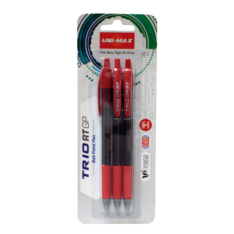 BOLÍGRAFO RETRACTIL PLUS UNIMAX GP COLOR ROJO 0,7 MM BLÍSTER 3 UNIDADES