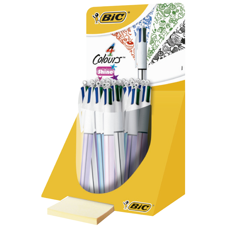 BOLÍGRAFO RETRACTIL BIC 4 COLORES COLOURS SHINE EXPOSITOR 20 UNIDADES