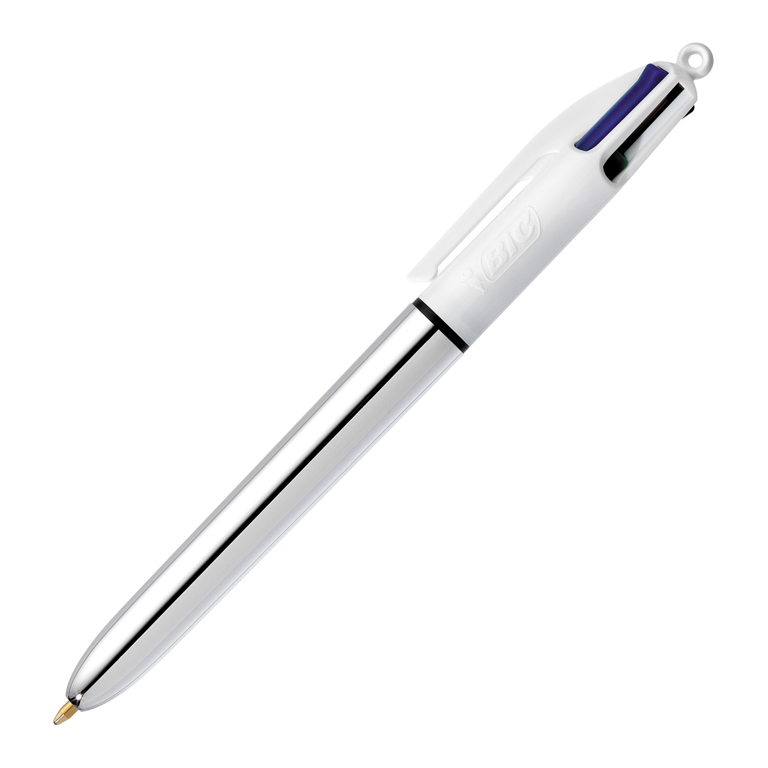 BOLÍGRAFO RETRACTIL BIC 4 COLORES COLOURS SHINE CUERPO PLATA