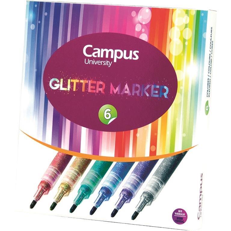 ROTULADOR ESPECIAL CAMPUS UNIVERSITY GLITTER MARKER COLORES SURTIDOS BLÍSTER 6 UNIDADES