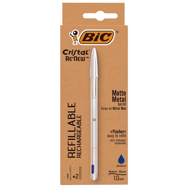 BOLIGRAFO BIC CRISTAL RENEW+ 2 RECAMBIOS AZUL