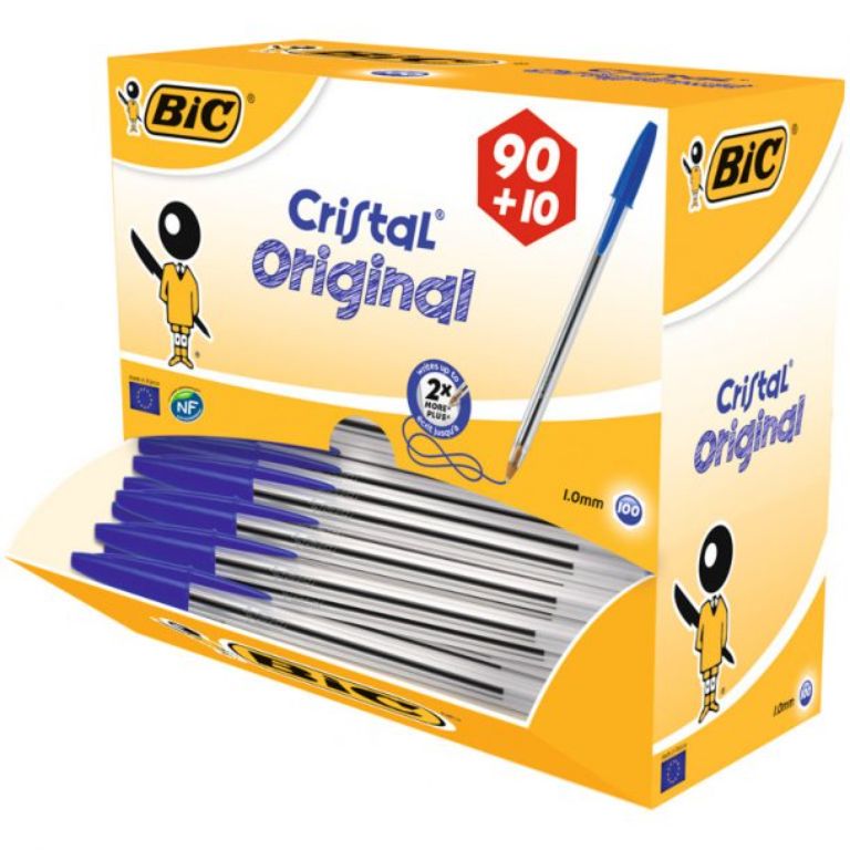 BOLIGRAFO BIC CRISTAL AZUL PACK ESCOLAR 100 UNIDADES
