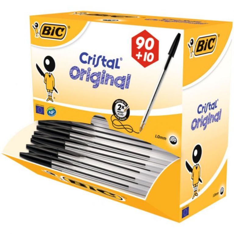 BOLIGRAFO BIC CRISTAL NEGRO PACK ESCOLAR 100 UNIDADES
