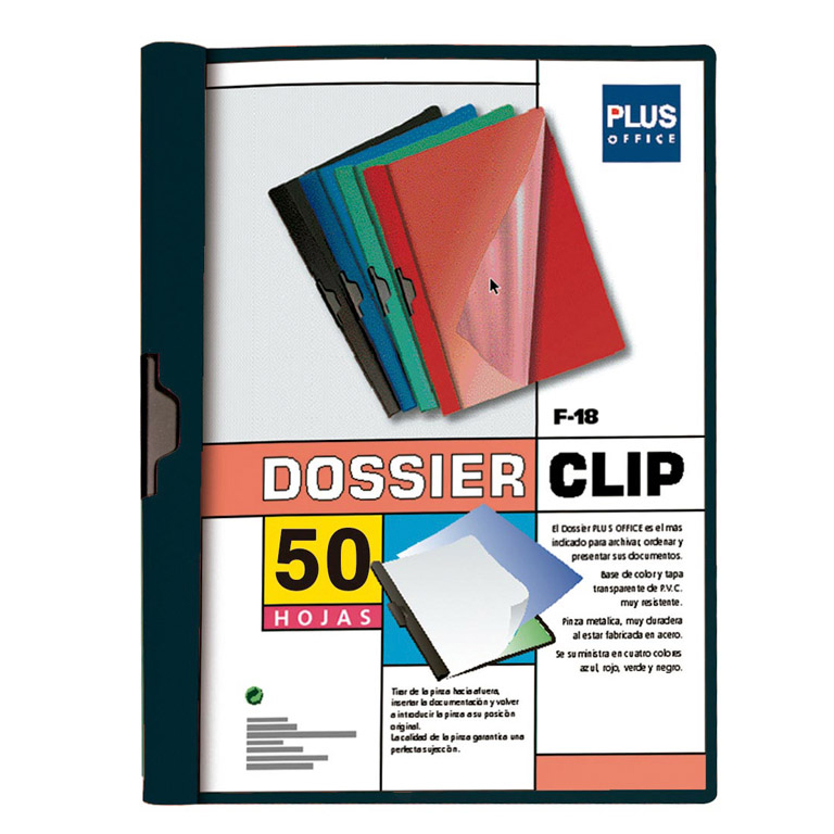 CARPETA DOSSIER PINZA METALICA PLUS OFFICE A4 240X310 MM CAPACIDAD 50 HOJAS COLOR NEGRO