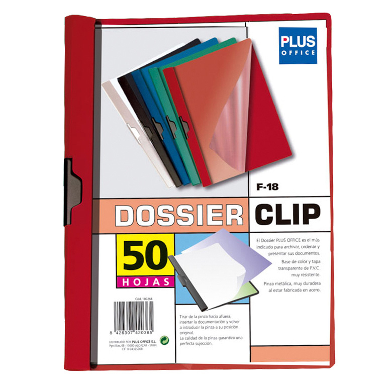 CARPETA DOSSIER PINZA METALICA PLUS OFFICE A4 240X310 MM CAPACIDAD 50 HOJAS COLOR ROJO