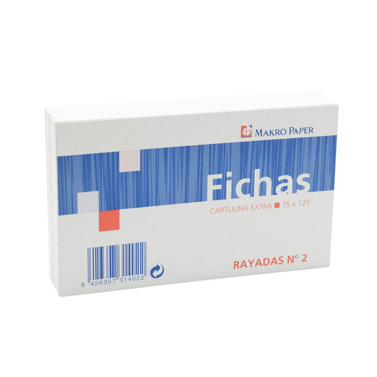 FICHAS RAYADAS MAKRO PAPER 75MMX125MM Nº2 100 HOJAS