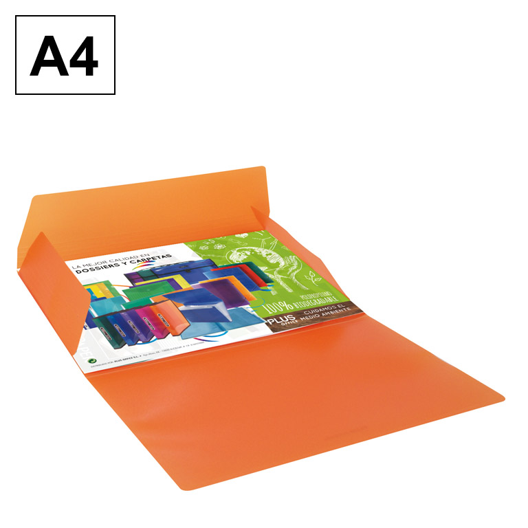 CARPETA PLUS OFFICE A4 247X320 MM. GOMAS Y SOLAPAS POLIPROPILENO COLOR NARANJA