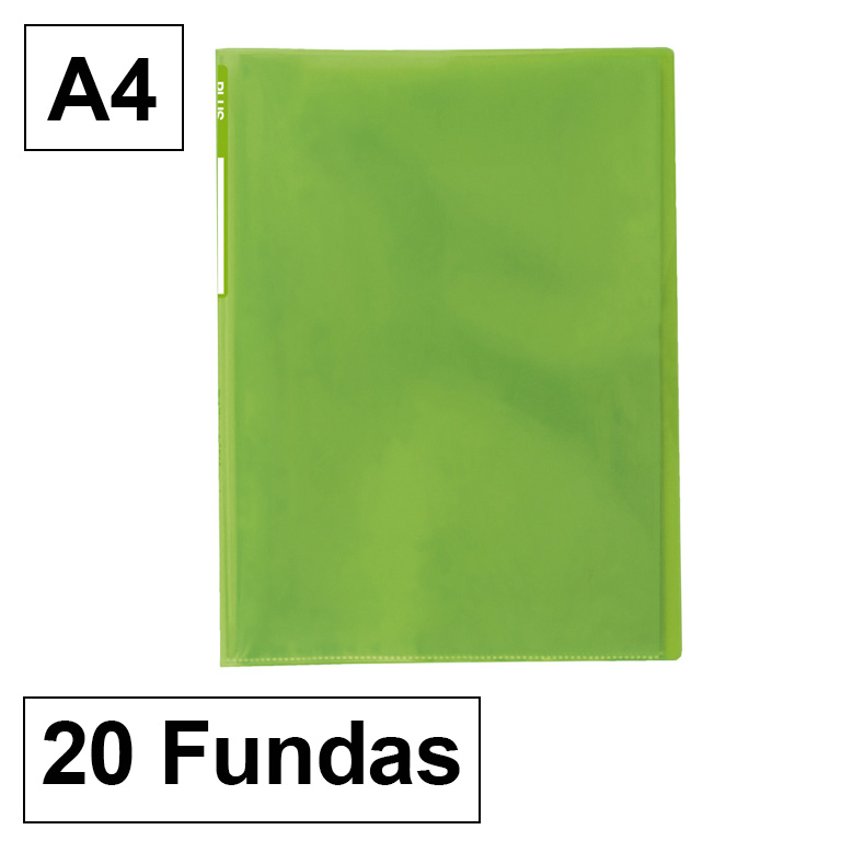 CARPETA PLUS OFFICE POLIPROPILENO SEMI RIGIDO 20 FUNDAS TRANSPARENTES POLIPROPILENO A4 COLOR VERDE