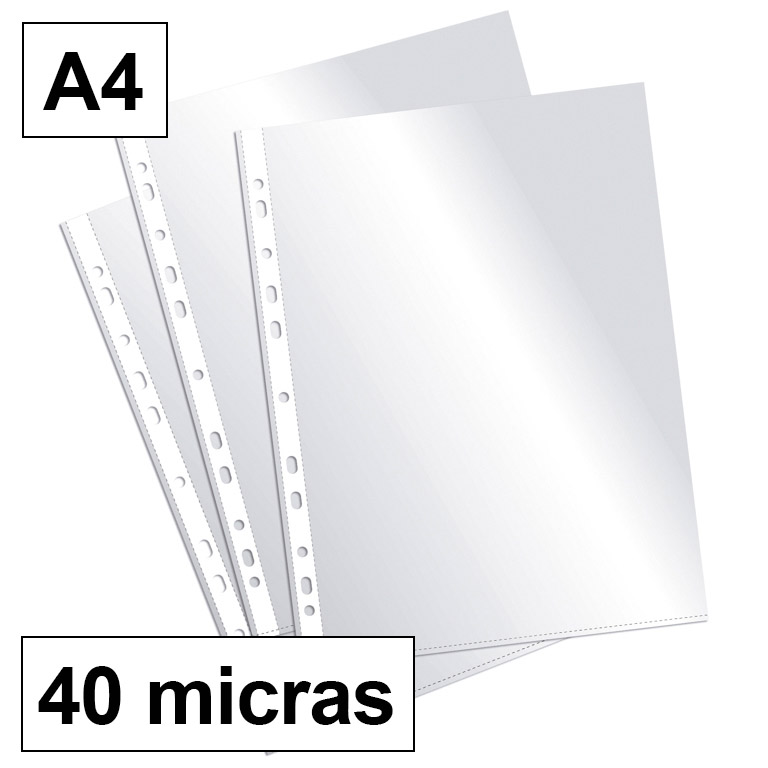 FUNDA MULTITALADRO PLUS OFFICE A4 - CRISTAL 40 MICRAS CAJA 200 UNIDADES