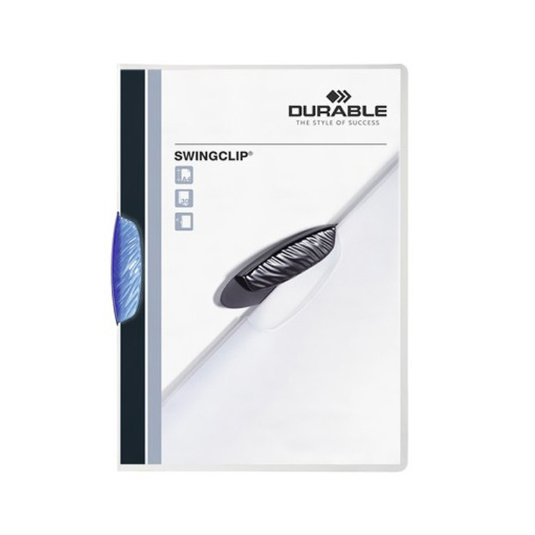 CARPETA DOSSIER PINZA PLASTICO DURABLE A4 220X310 MM CAPACIDAD 30HOJAS COLOR AZUL