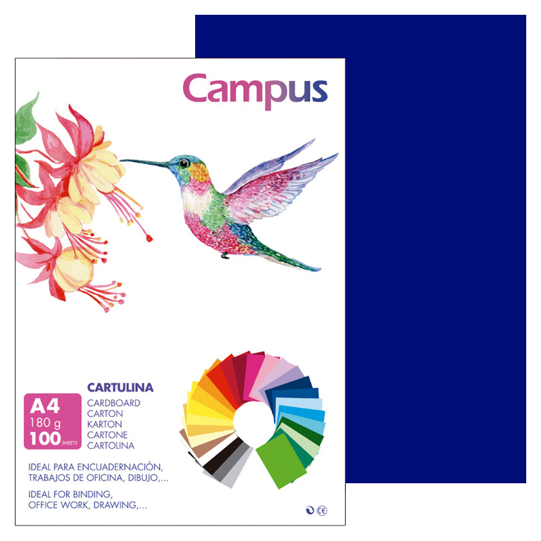 CARTULINA CAMPUS A4 210X297 MM 180 GRAMOS COLOR AZUL ULTRAMAR