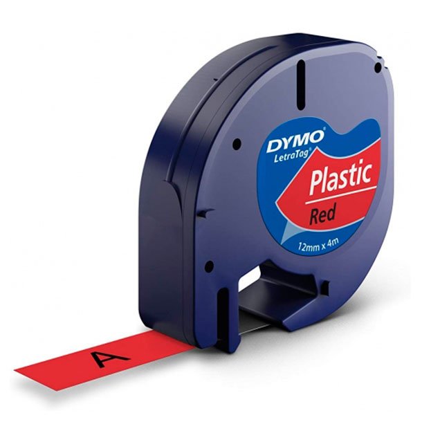 CINTA DYMO LETRATAG PÁSTICO 12MM X 4M NEGRO ROJO