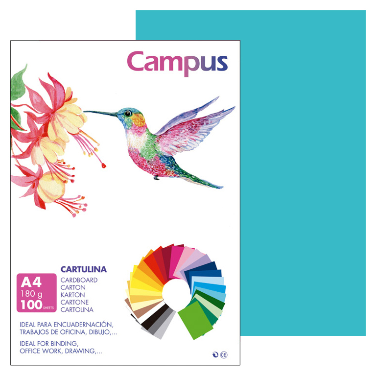 CARTULINA CAMPUS A4 210X297 MM 180 GRAMOS COLOR AZUL TURQUESA