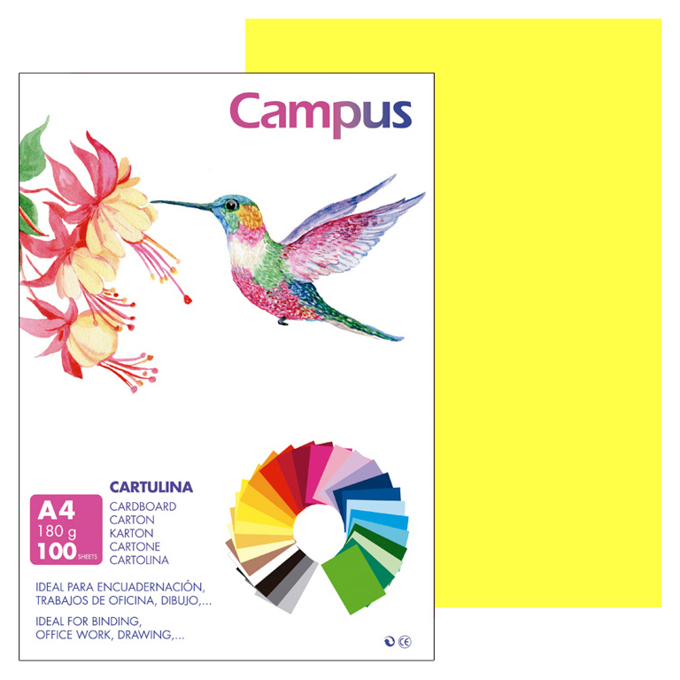 CARTULINA CAMPUS A4 210X297 MM 180 GRAMOS COLOR AMARILLO LIMON