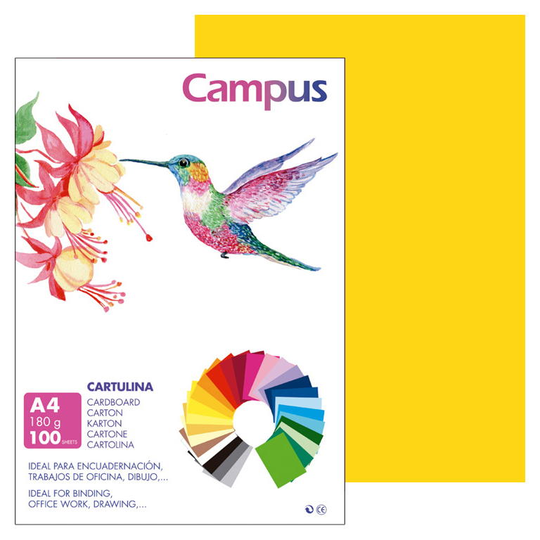 CARTULINA CAMPUS A4 210X297 MM 180 GRAMOS COLOR AMARILLO GUALDA