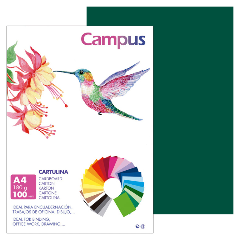 CARTULINA CAMPUS A4 210X297 MM 180 GRAMOS COLOR VERDE SELVA