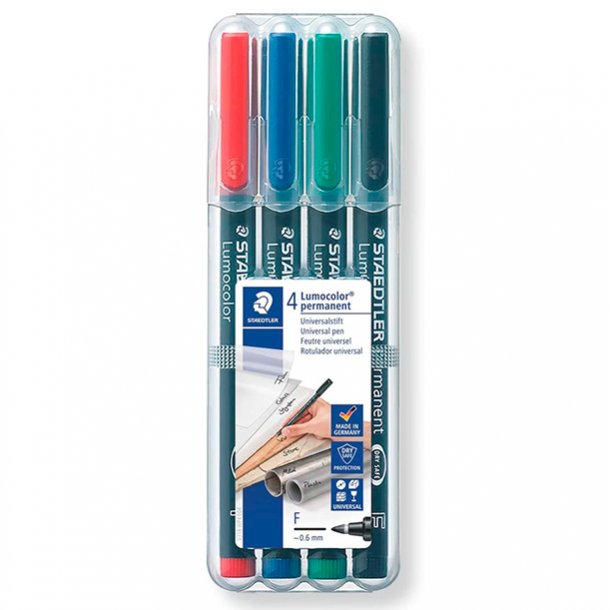 ROTULADOR PERMANENTE STAEDTLER LUMOCOLOR FINO 0,6 MM. COLORES SURTIDOS BLÍSTER 4 UNIDADES
