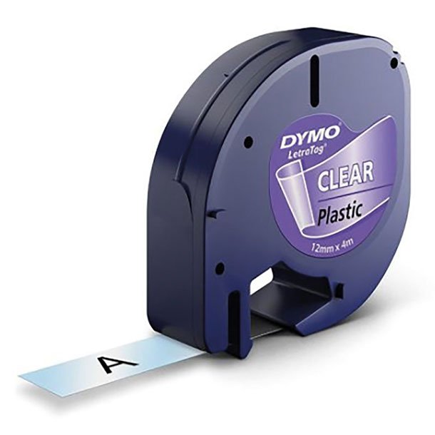 CINTA DYMO LETRATAG PÁSTICO 12MM X 4M NEGRO TRANSPARENTE