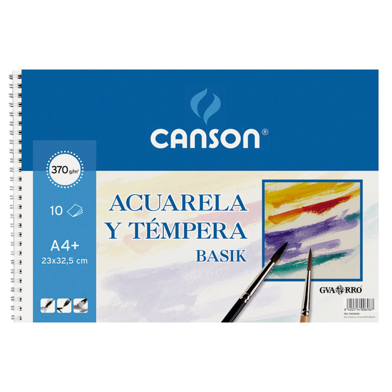 BLOC ACUARELA CANSON GUARRO BASIK A4+ 230X325 MM ESPIRAL 10 HOJAS 370 GRAMOS