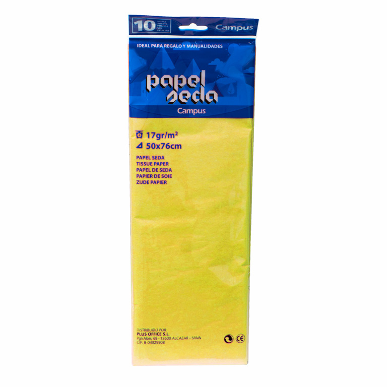 PAPEL DE SEDA CAMPUS COLLEGE 50X76 CM AMARILLO  BOLSA 10 HOJAS DOBLADAS	