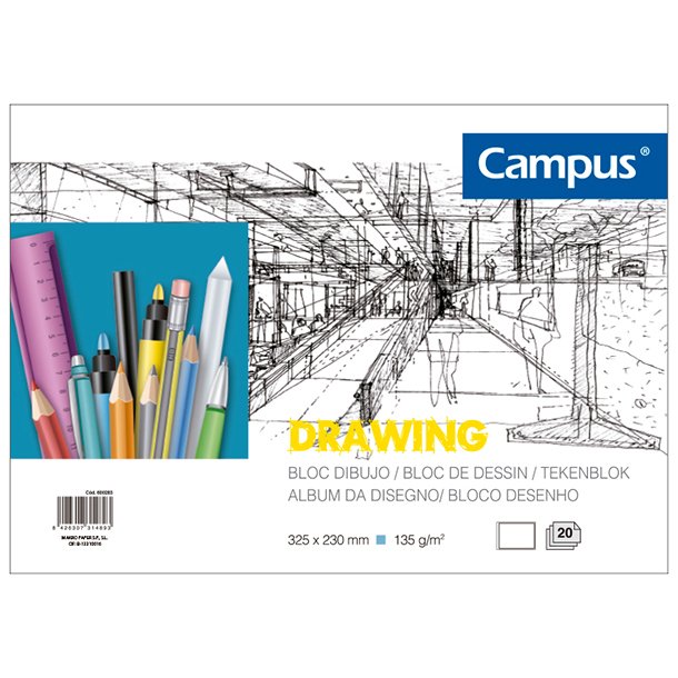 BLOC DE DIBUJO CAMPUS A4 325X230 MM ESPIRAL 20 HOJAS 130 GRAMOS APAISADO CON RECUADRO