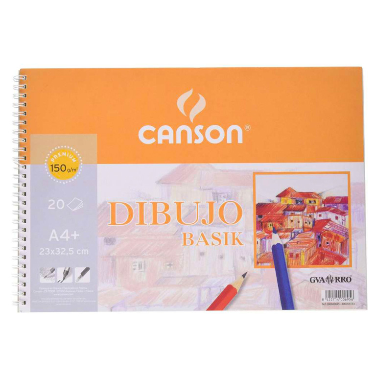 BLOC DE DIBUJO CANSON BASIK A4+ 230X325 MM ESPIRAL 20 HOJAS 150 GRAMOS LISO