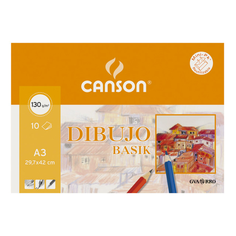 LÁMINA DIBUJO CANSON BASIK A3 10 HOJAS 130 GRAMOS LISO