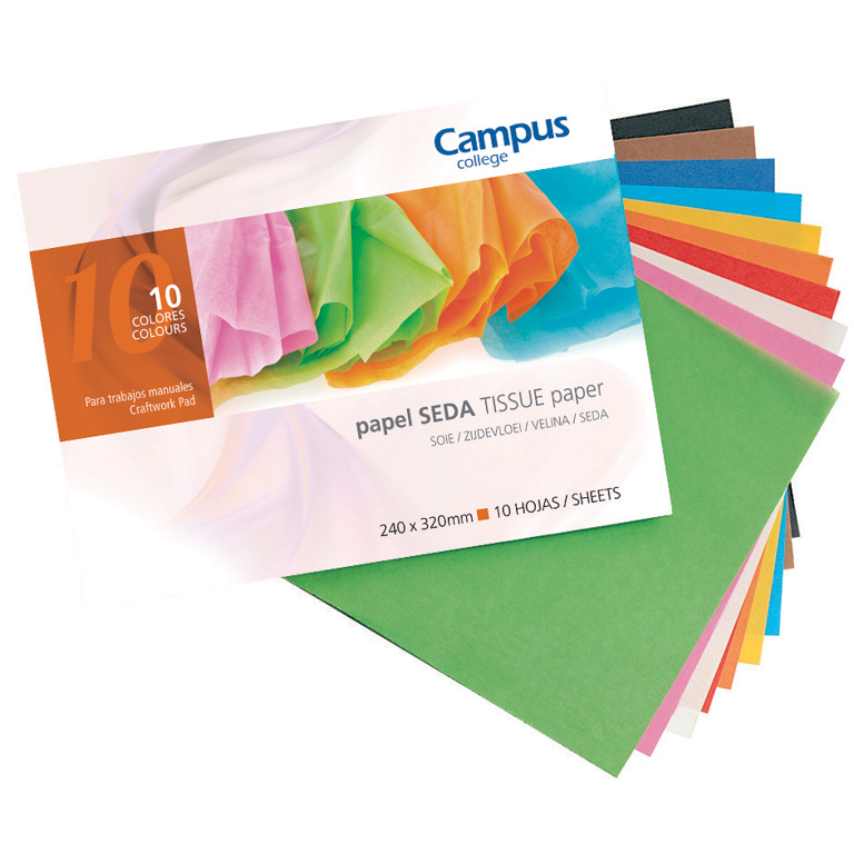 BLOC TRABAJOS MANUALES PAPEL SEDA CAMPUS COLLEGE FOLIO 17 GRAMOS COLORES SURTIDOS