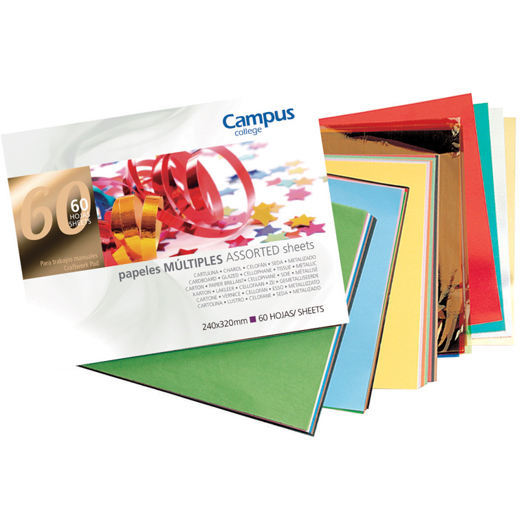 BLOC TRABAJOS MANUALES PAPEL MÚLTIPLE CAMPUS COLLEGE FOLIO 60 HOJAS COLORES SURTIDOS